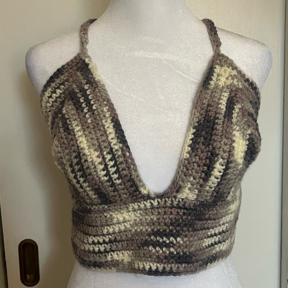 Purple and Gray Crochet Knit Top